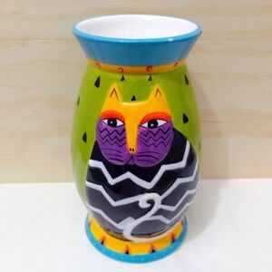 Laurel Burch Cat Flower Vase Colorful Kitty 6" Tall For Ganz NY